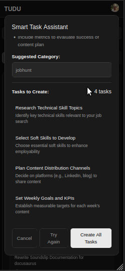 Mobile Smart Task Assistant Task Breakdown